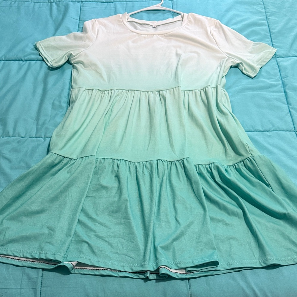 Women's Ombre Aqua Tiered Maxi Dress